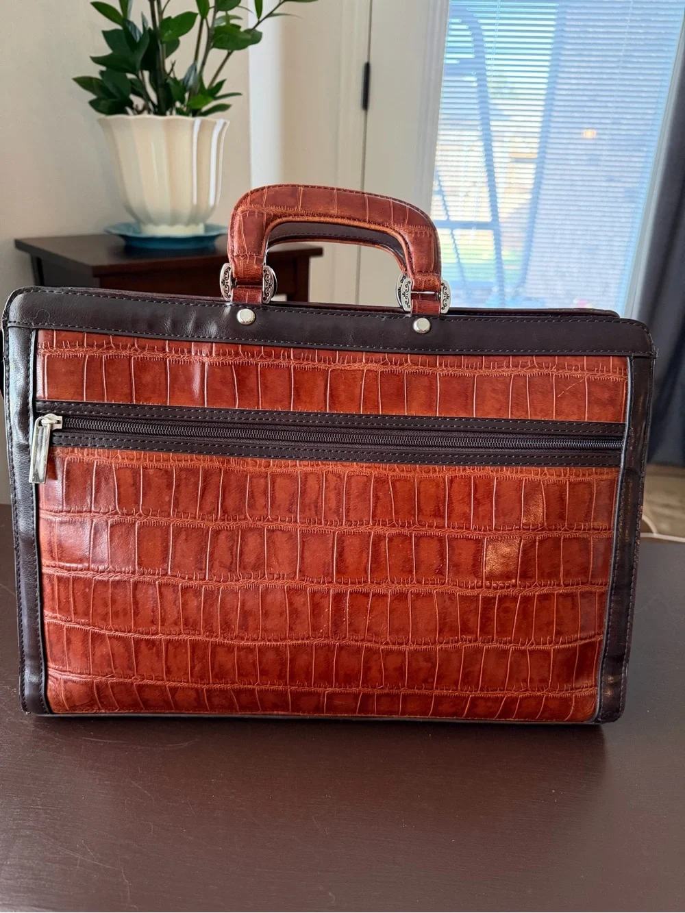 Marc Chantel Vintage Briefcase Attaché Crocodile Embossed Leather